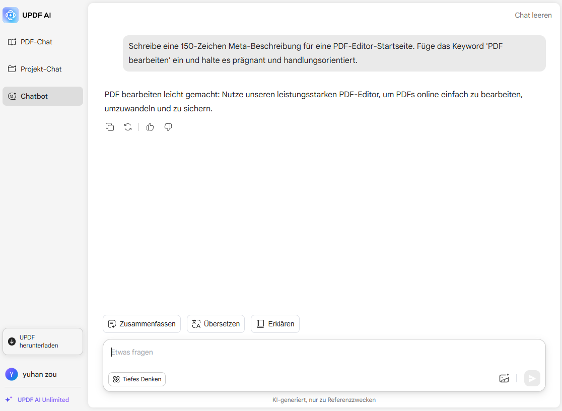 UPDF AI Meta-Beschreibung generieren