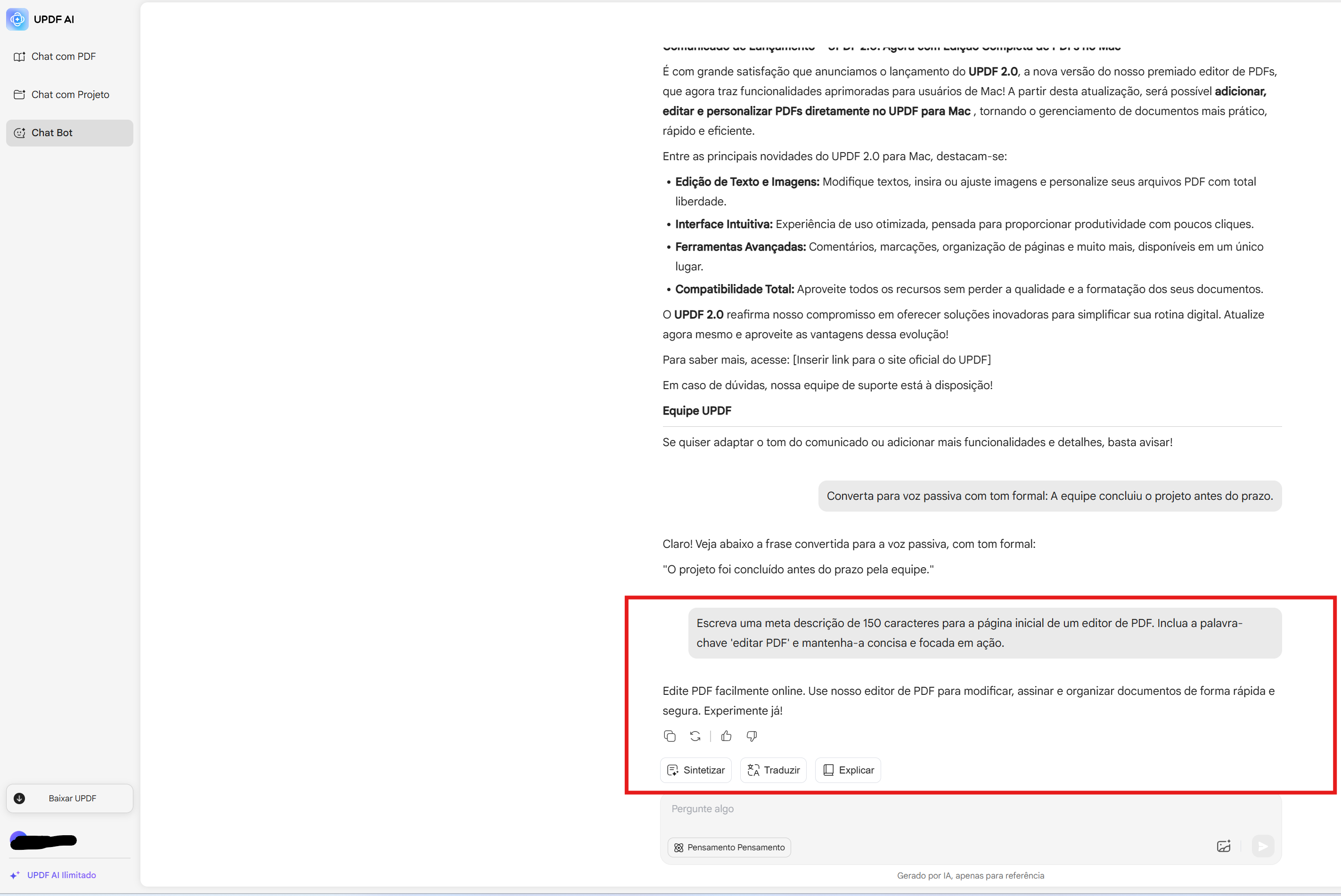 UPDF AI gerar meta descrição