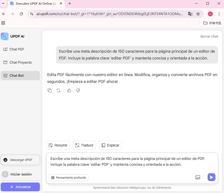 UPDF AI generar metadescripción