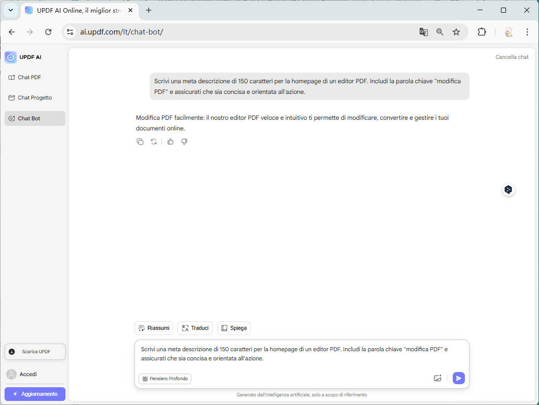 UPDF AI genera meta description