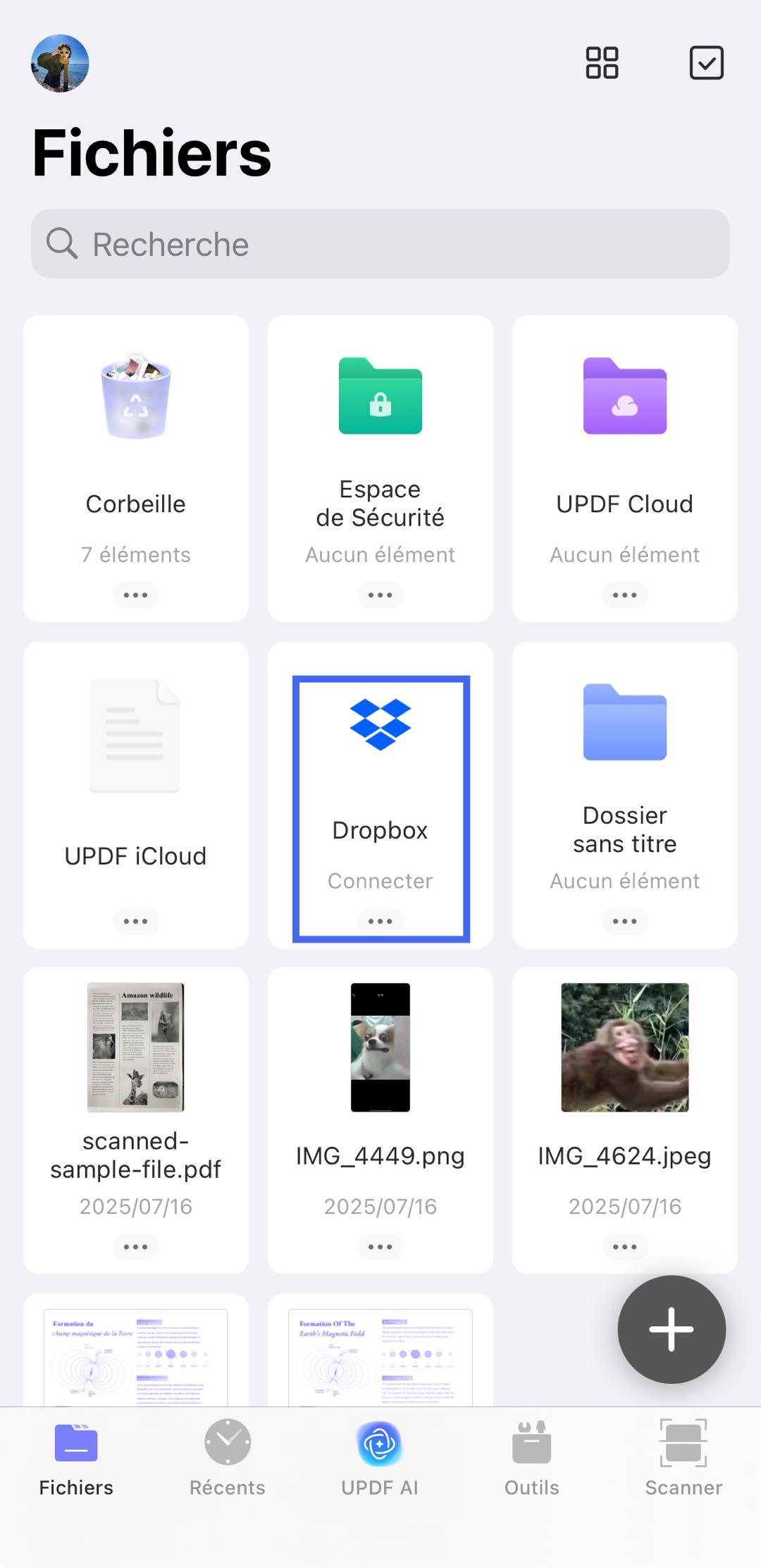 UPDF connecté à iCloud et Dropbox