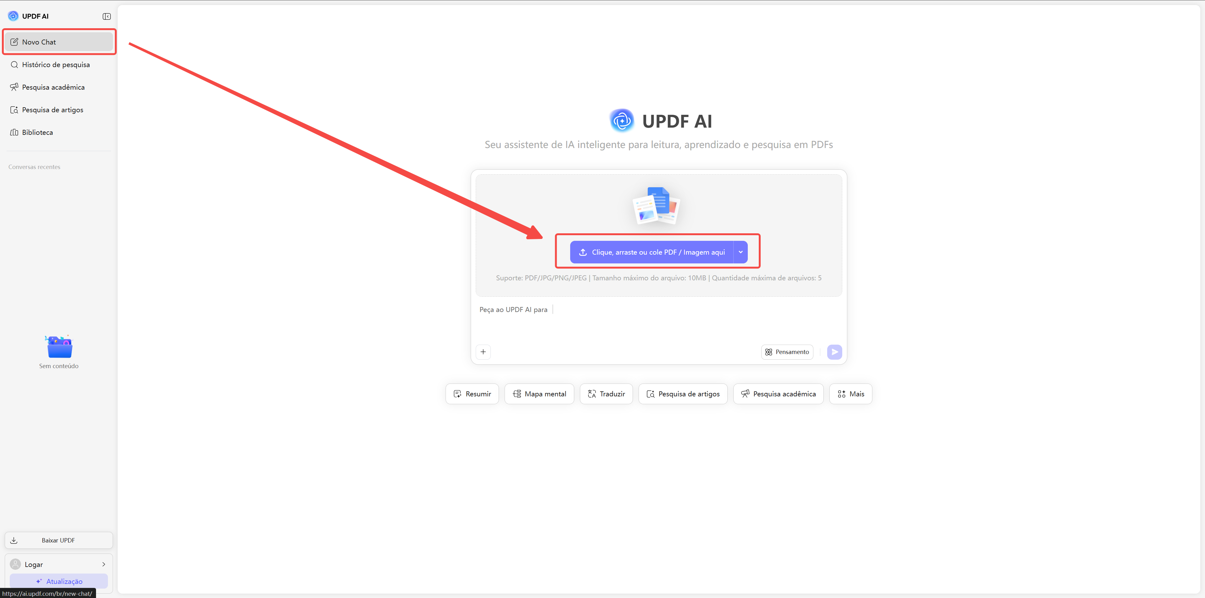 novo chat da updf ai