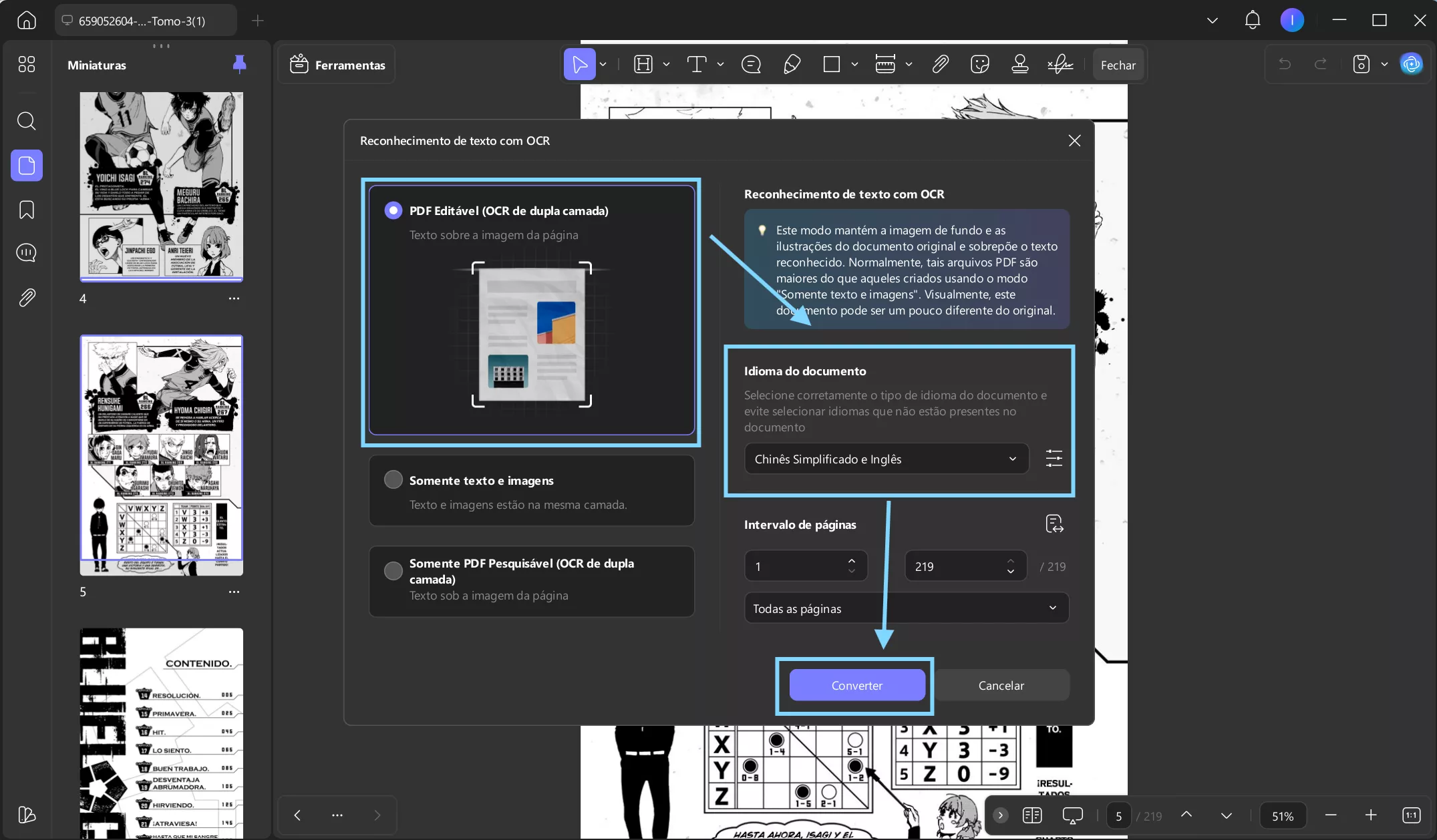 Configurações de OCR para mangá no UPDF para Windows