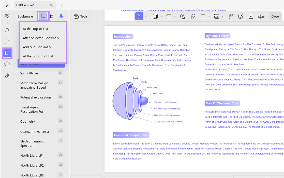 options to add bookmarks updf windows