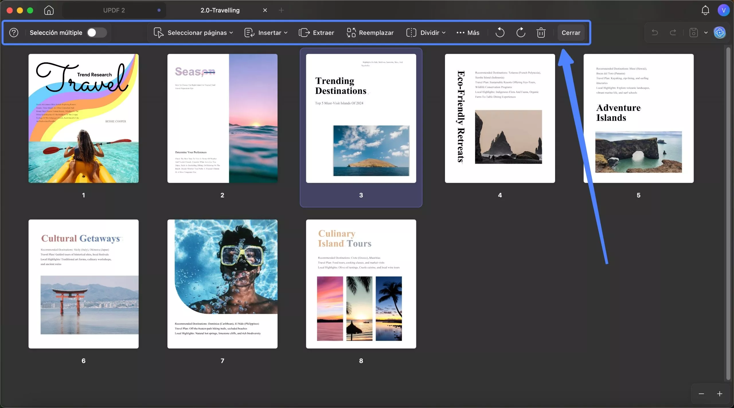 organizar páginas de PDF menú updf mac