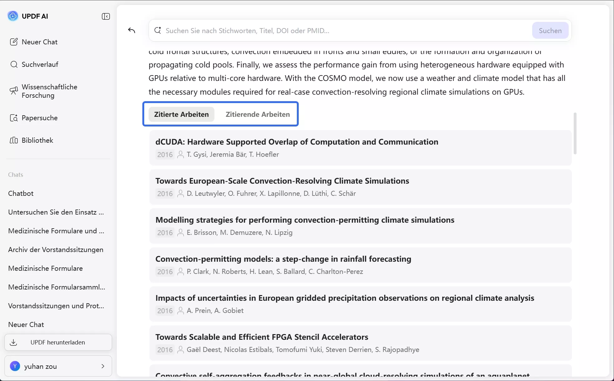 „Zitierte Arbeiten“ und „Zitierende Arbeiten“
