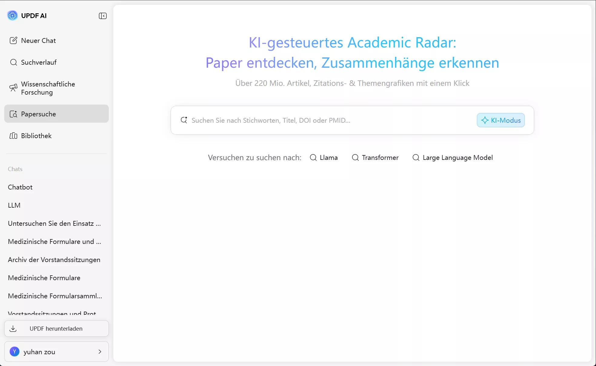 Artikel im Schlüsselwortmodus suchen