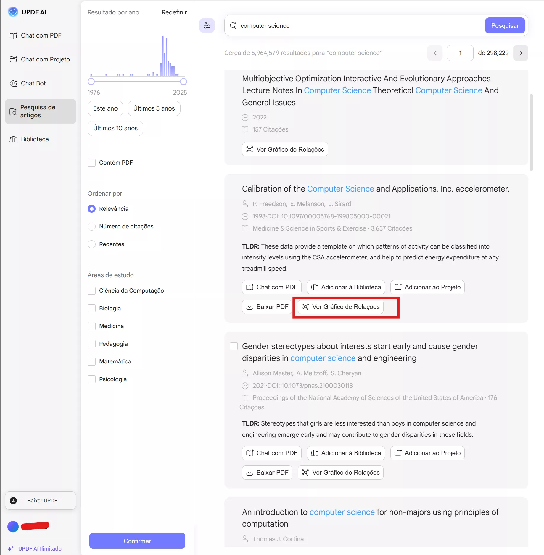 clique no gráfico de relação de visualização