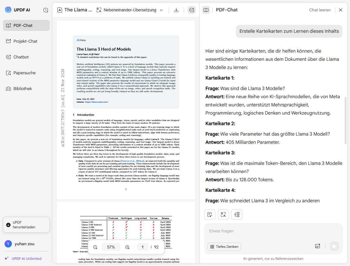 UPDF AI PDF zu Karteikarten Konvertierung