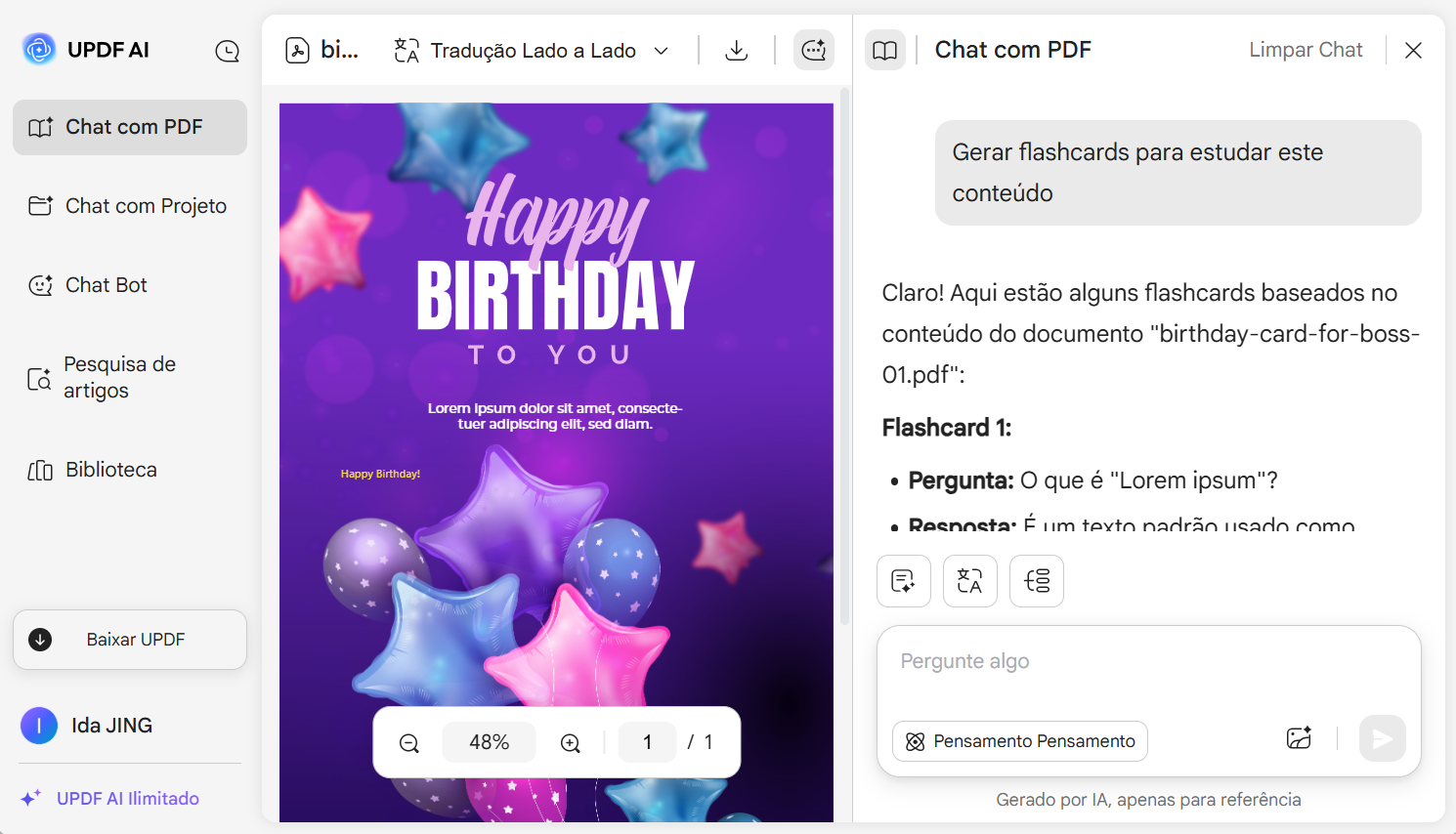 UPDF AI converter pdf para flashcard