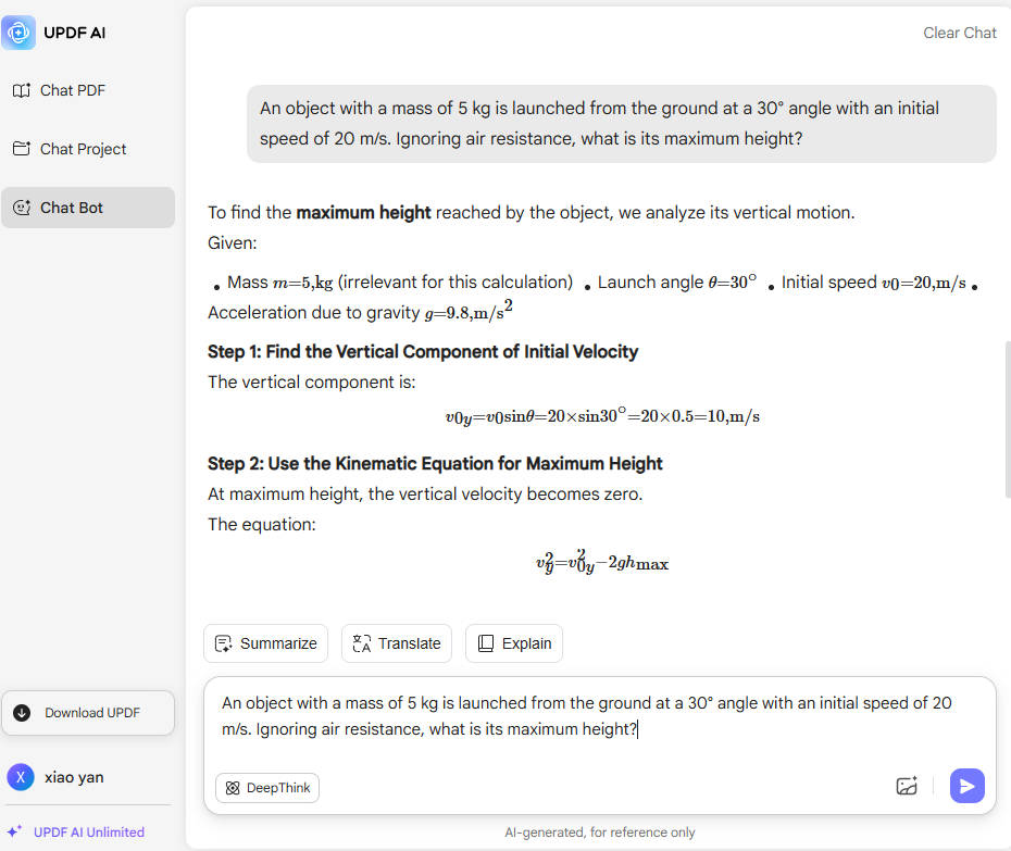 UPDF AI physics solver
