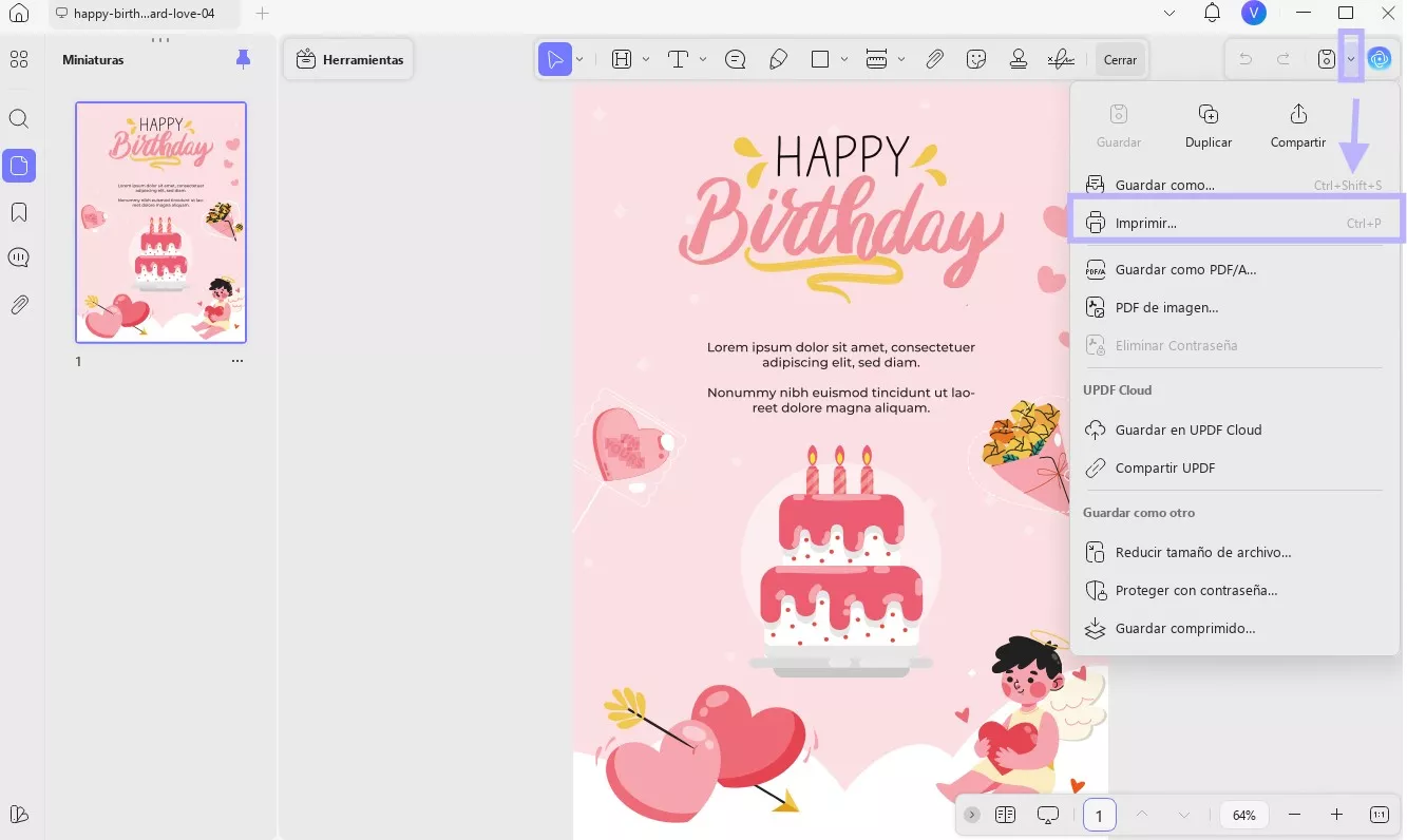 imprimitir feliz cumpleaños novia