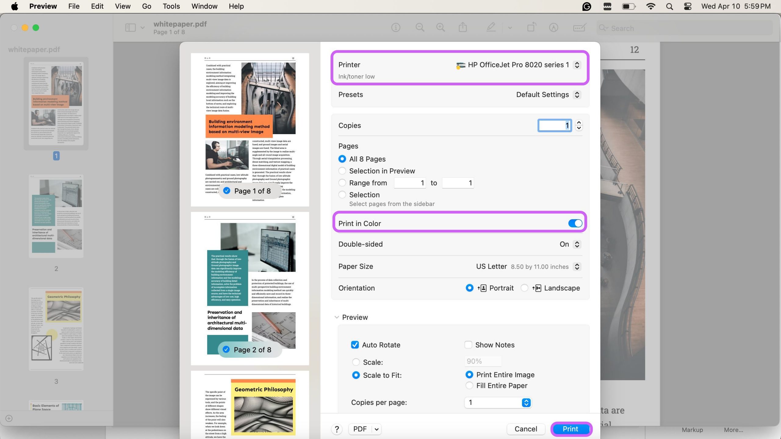 print pdf in color preview printing