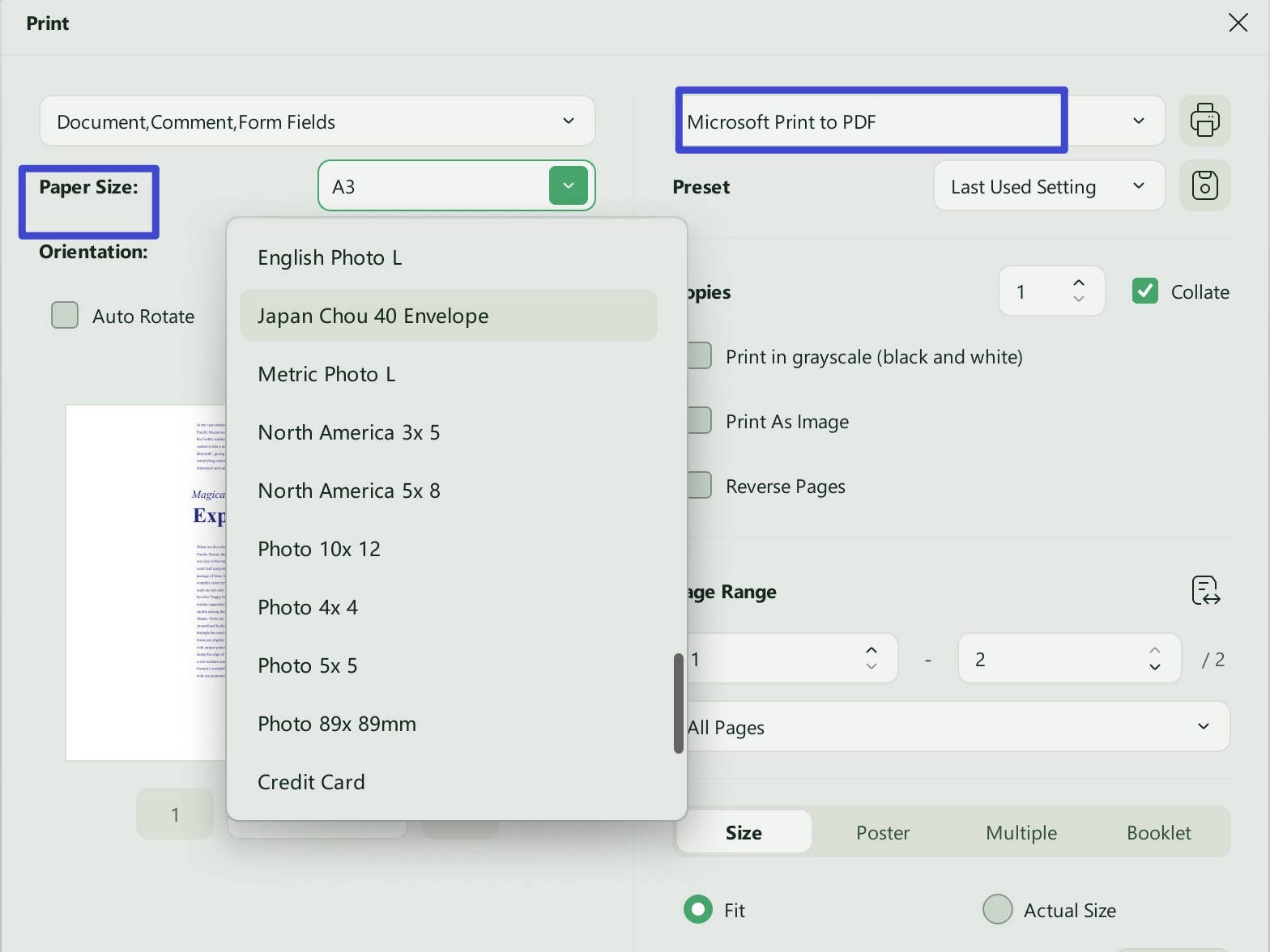 adobe acrobat change page size page size