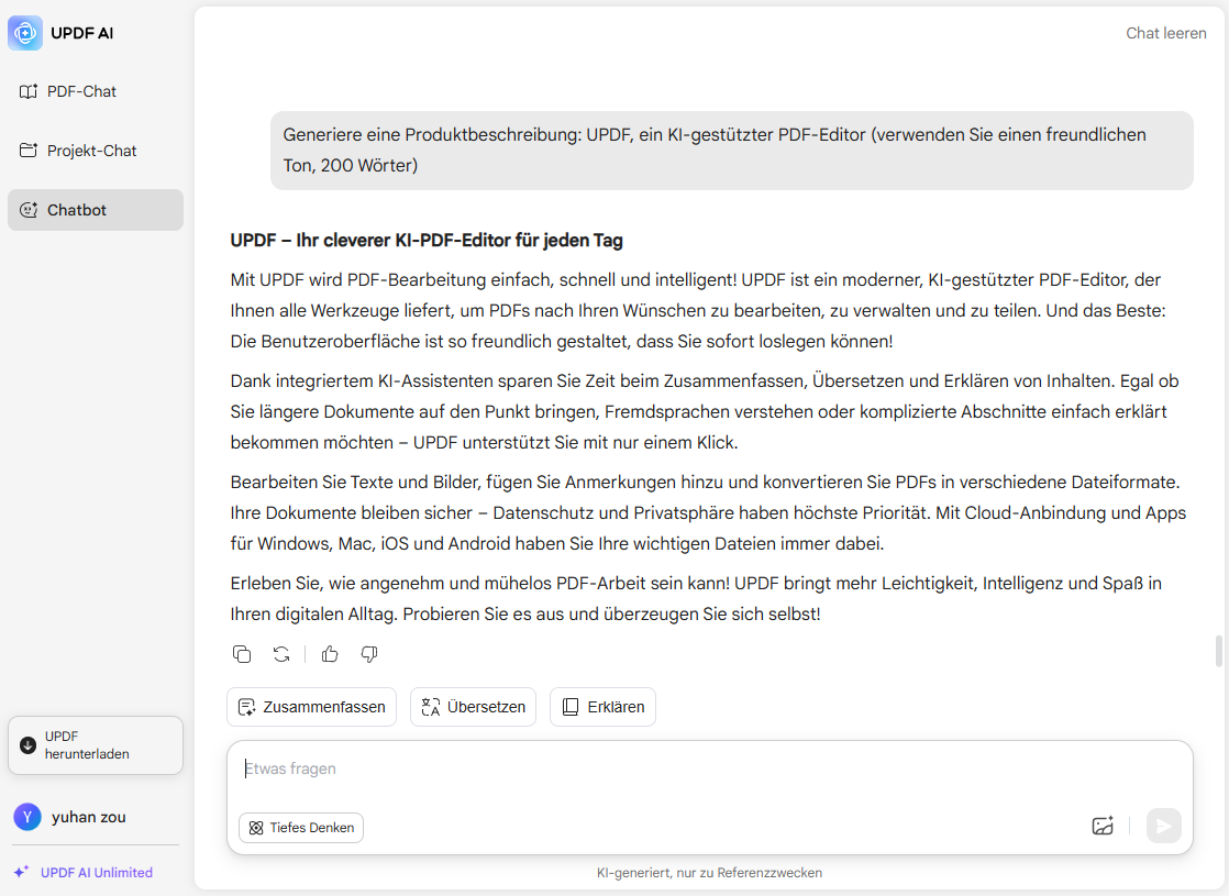 UPDF AI Produktbeschreibungsgenerator
