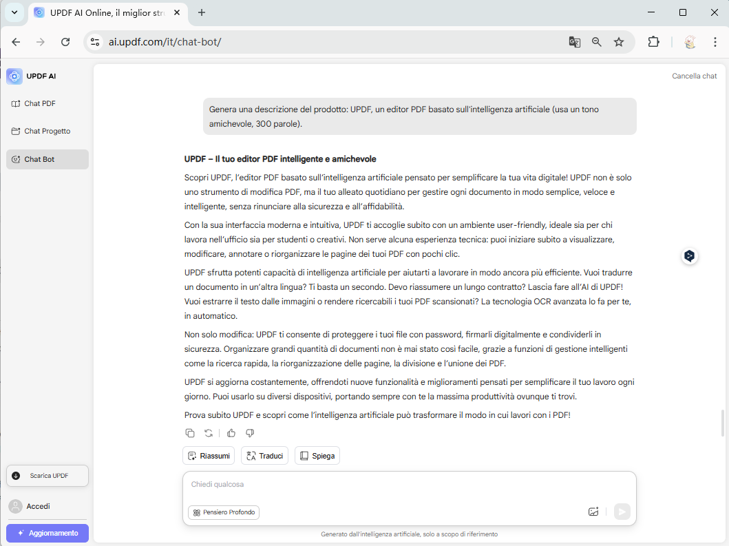 UPDF AI product description generator