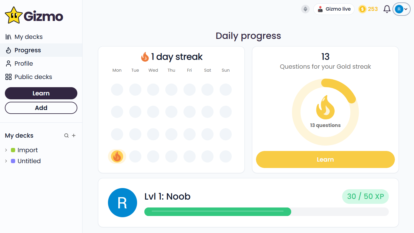 suivi de la progression dans Gizmo AI