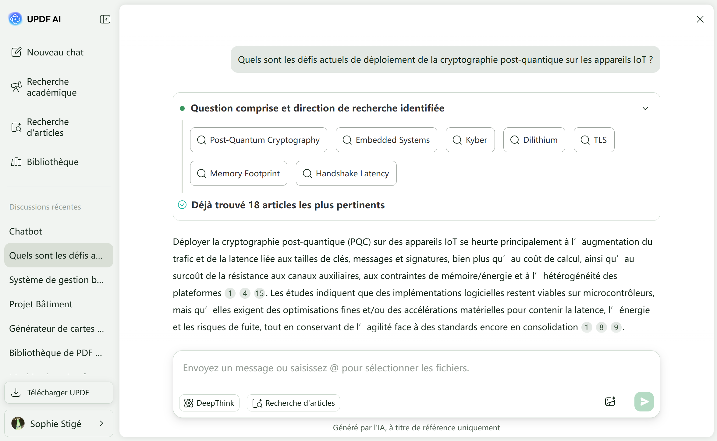 updf ai génère des réponses avec citations