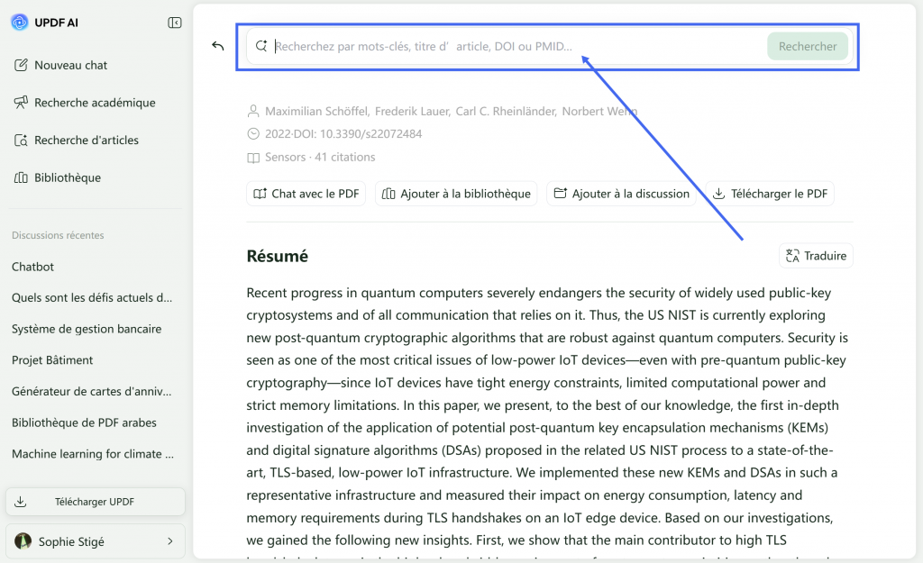 Recherche d'articles dans l'interface du résumé d'un article