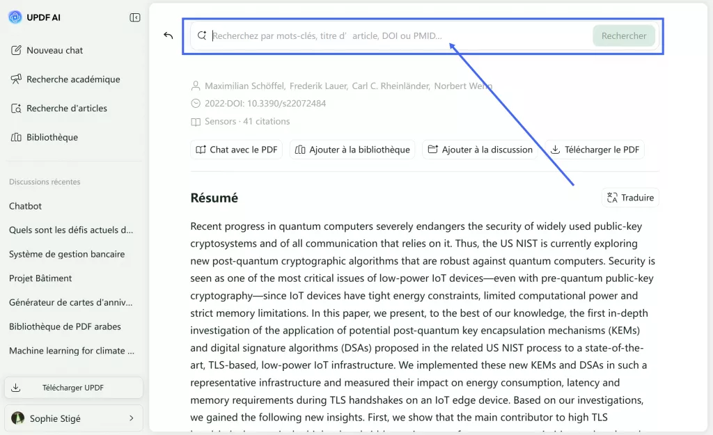 Recherche d'articles dans l'interface du résumé d'un article