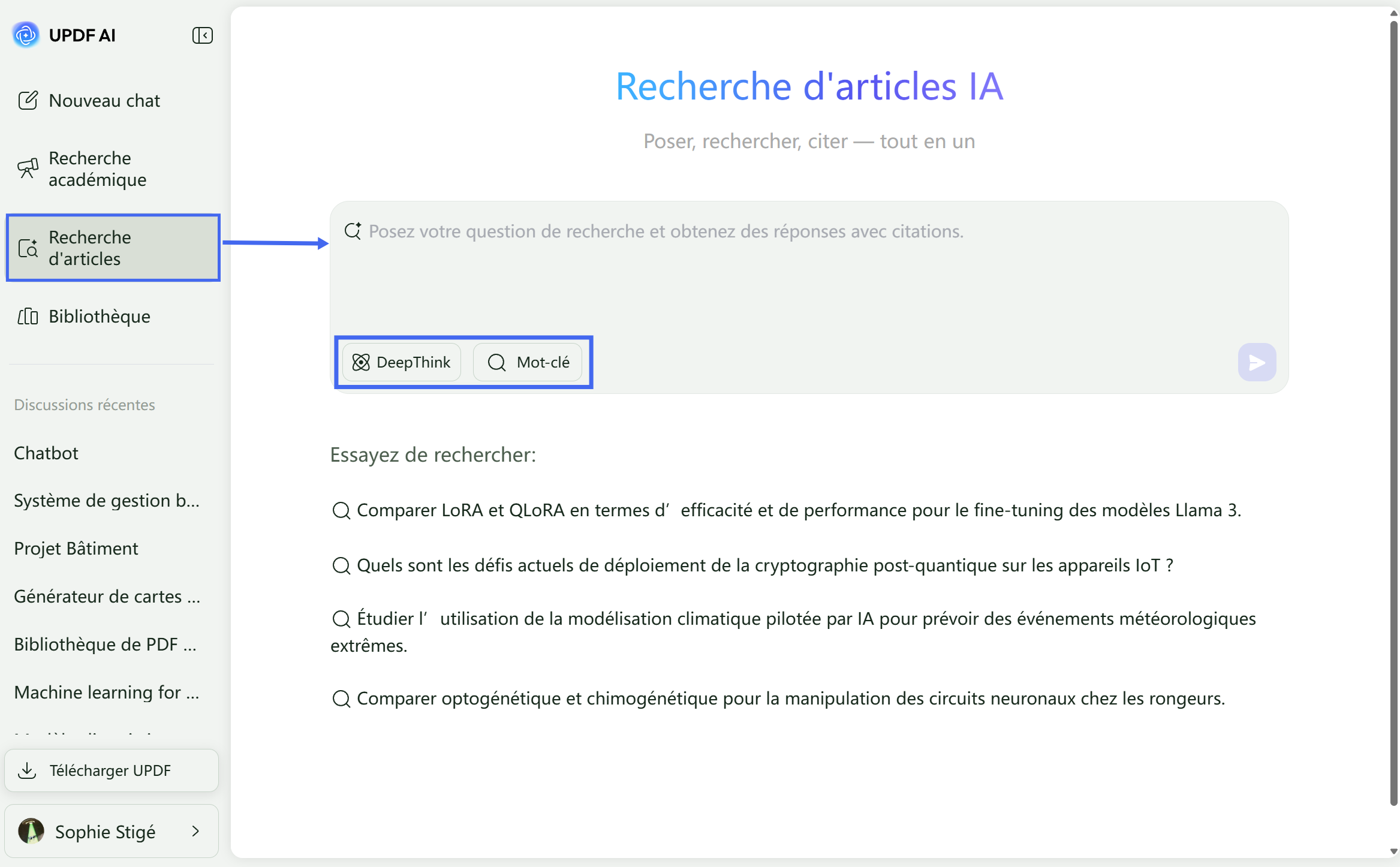 fonction de recherche de papier
