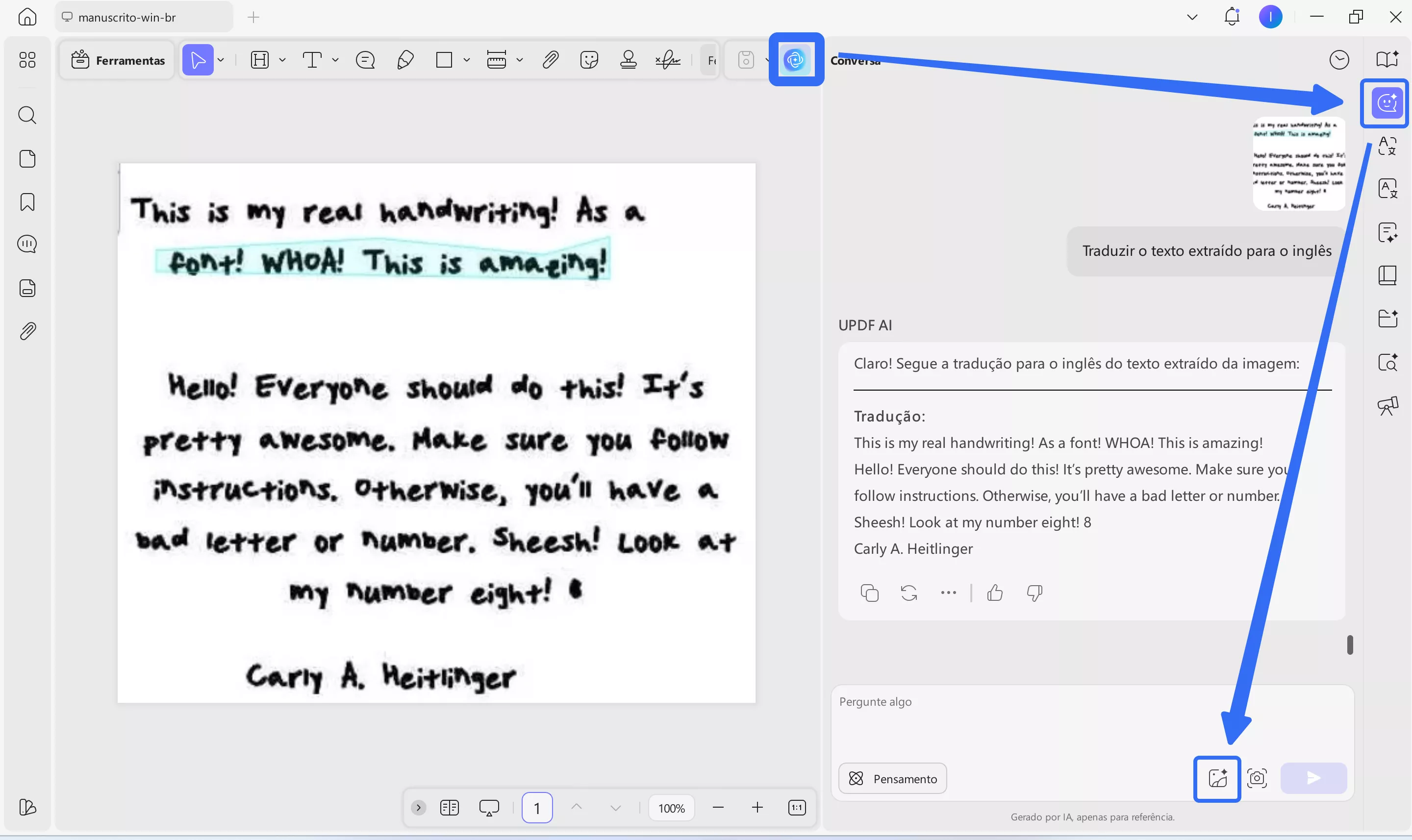 reconhecer texto manuscrito com o updf para pc