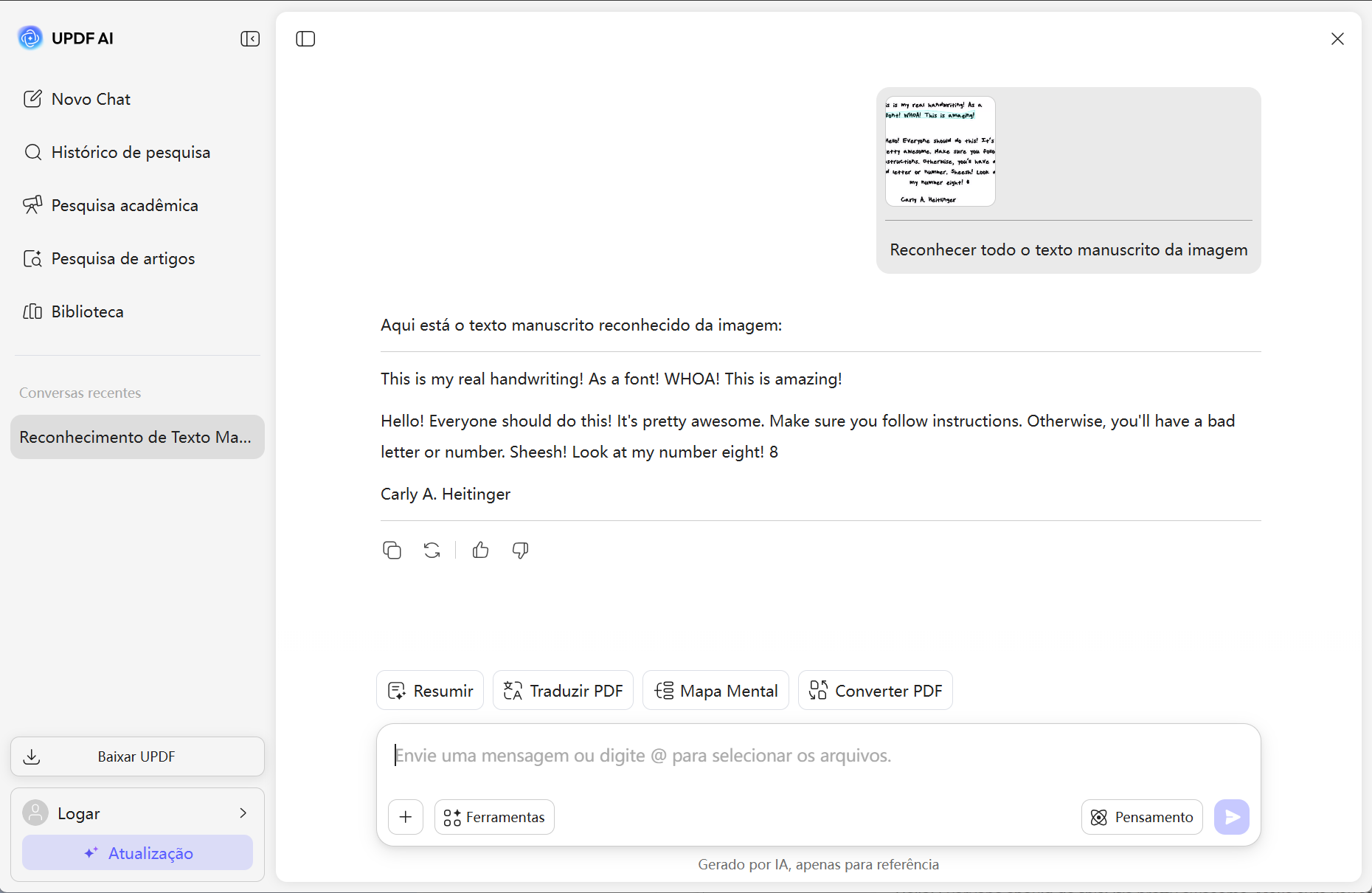 reconhecer todo o texto manuscrito da imagem