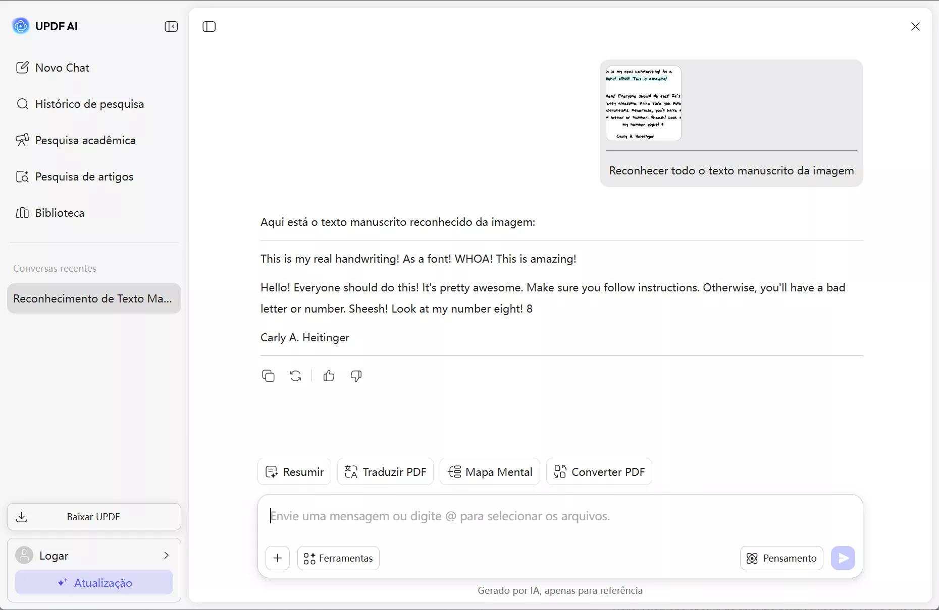 reconhecer todo o texto manuscrito da imagem