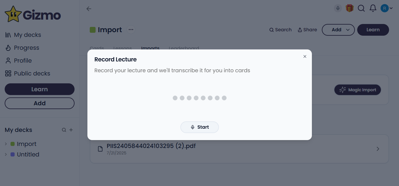 enregistrer une conférence dans Gizmo AI