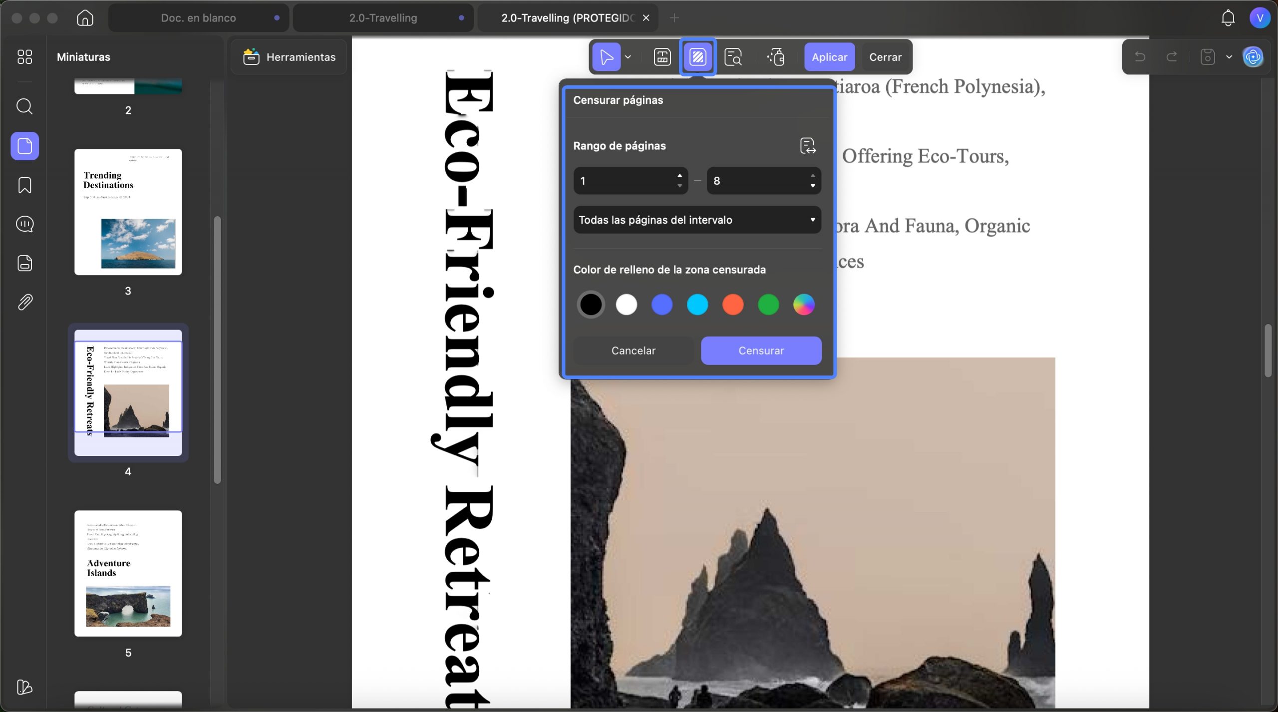 Redactar páginas completas en updf para Mac