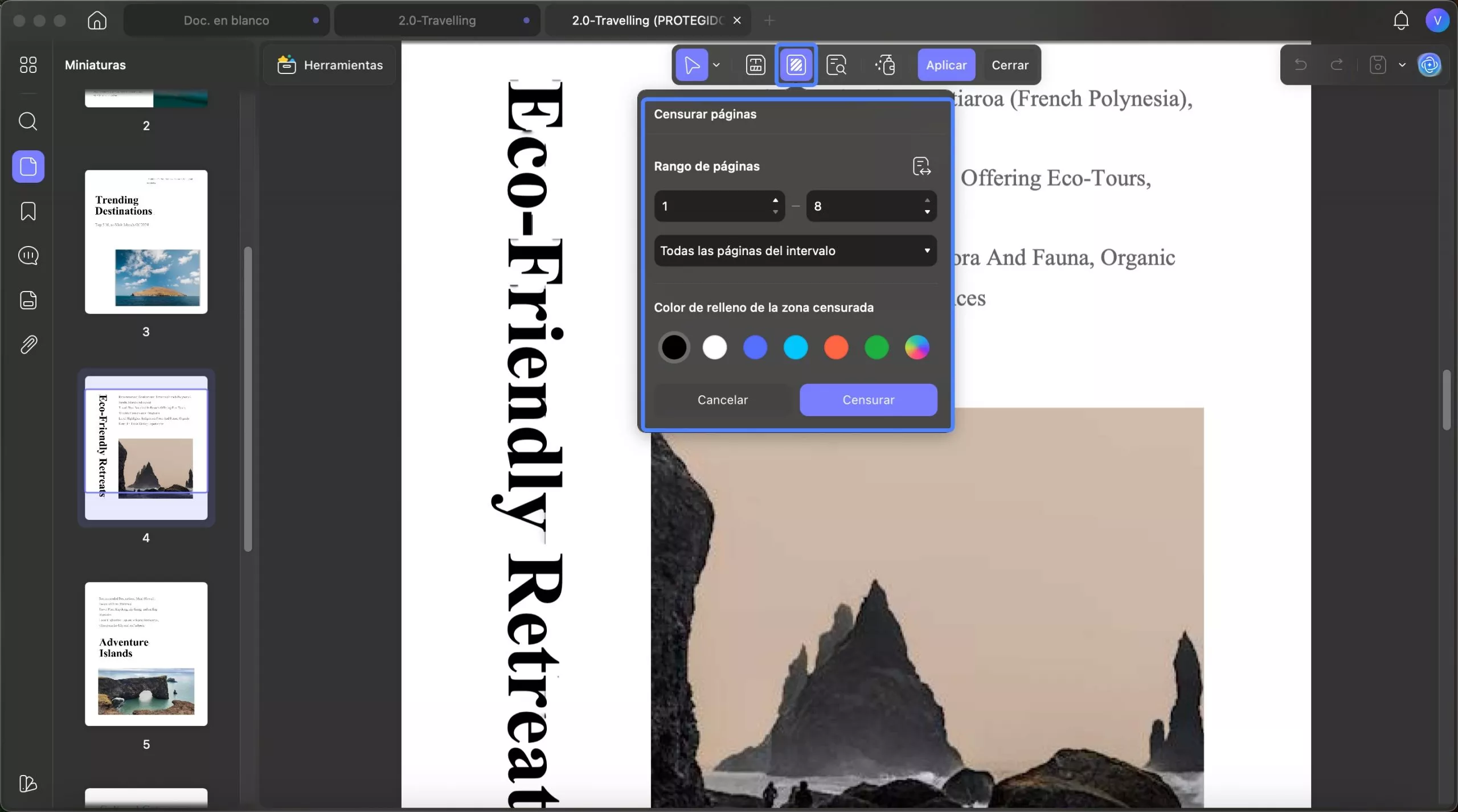 Redactar páginas completas en updf para Mac