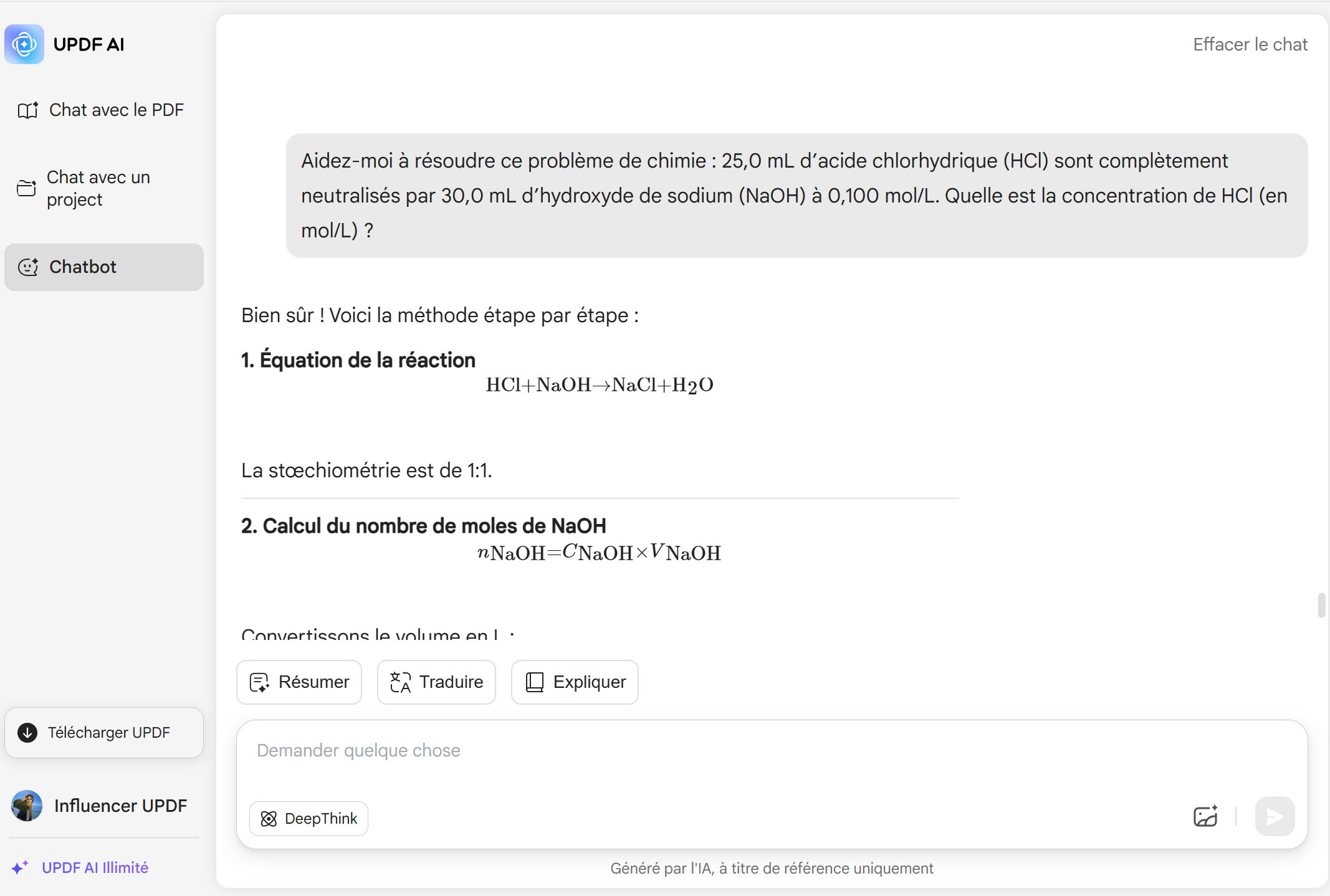 Résolveur de problèmes de chimie UPDF AI