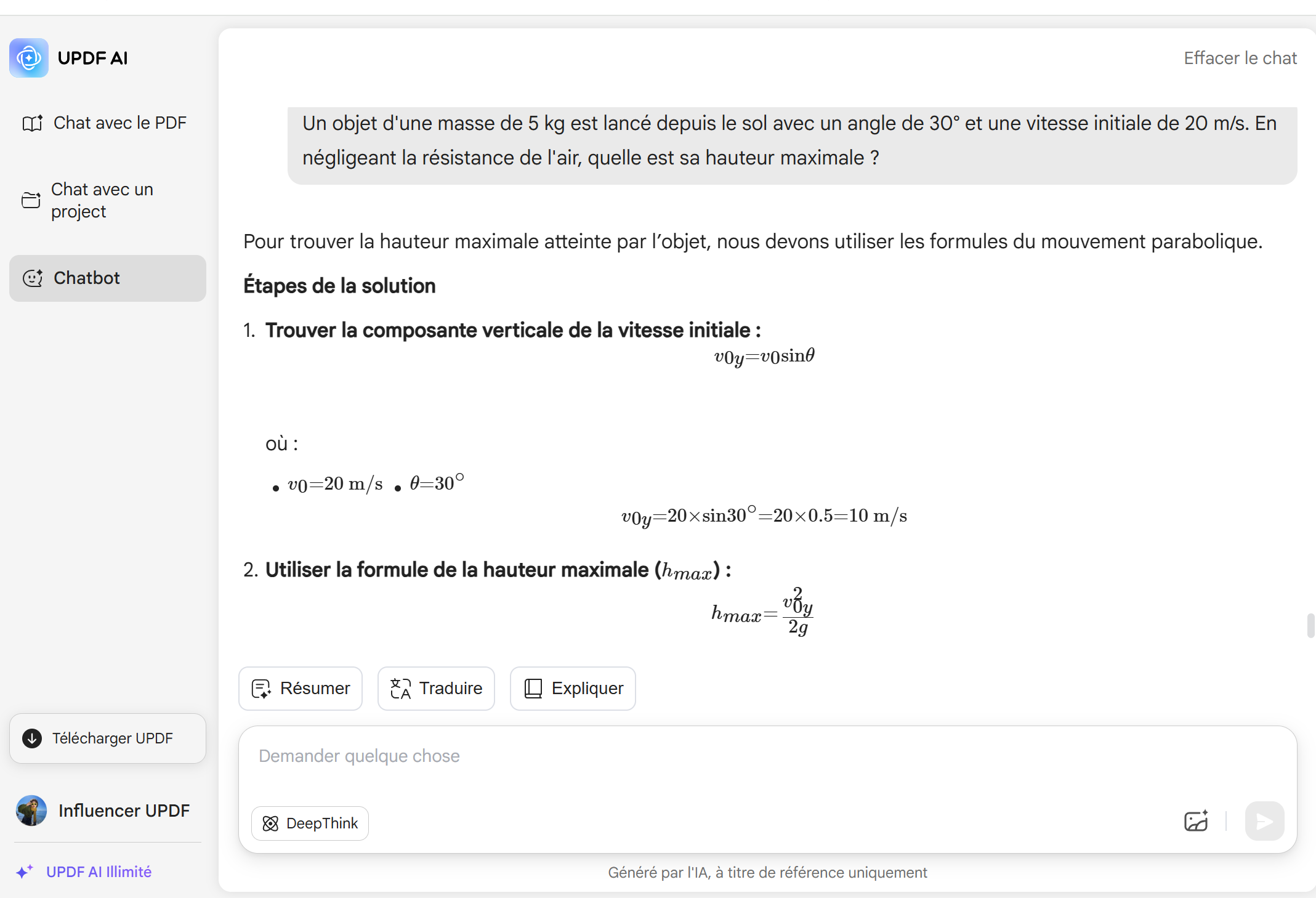 UPDF AI résolveur de physique