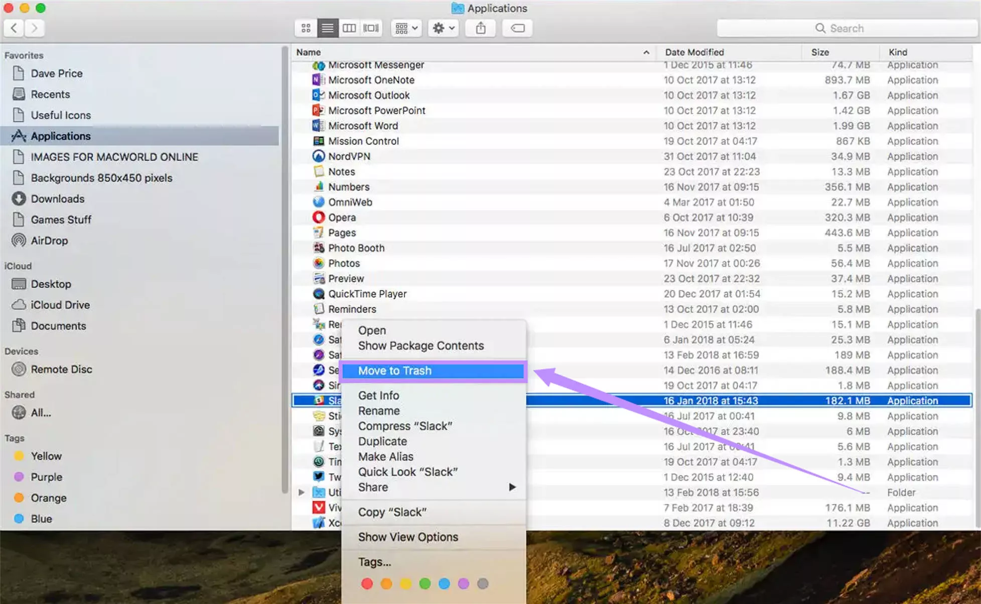  right click and choose move to trash mac