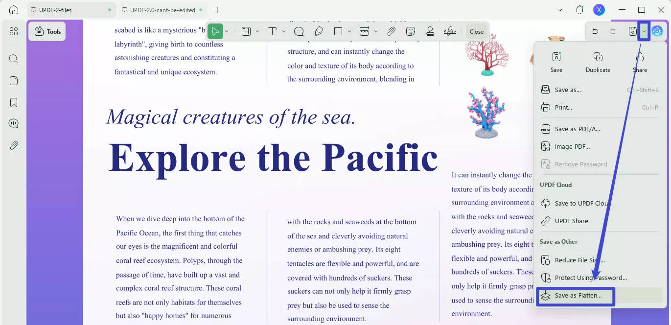 how to remove link in pdf with flatten feature