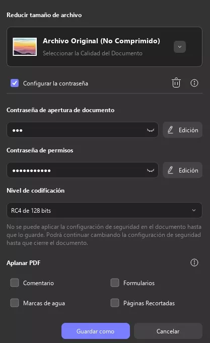 Guardar la configuración de contraseña en UPDF Windows 2