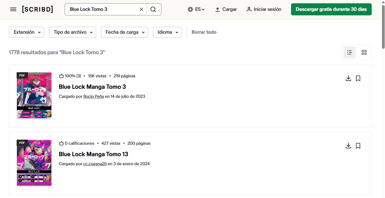Buscar los PDF de manga en Scribd