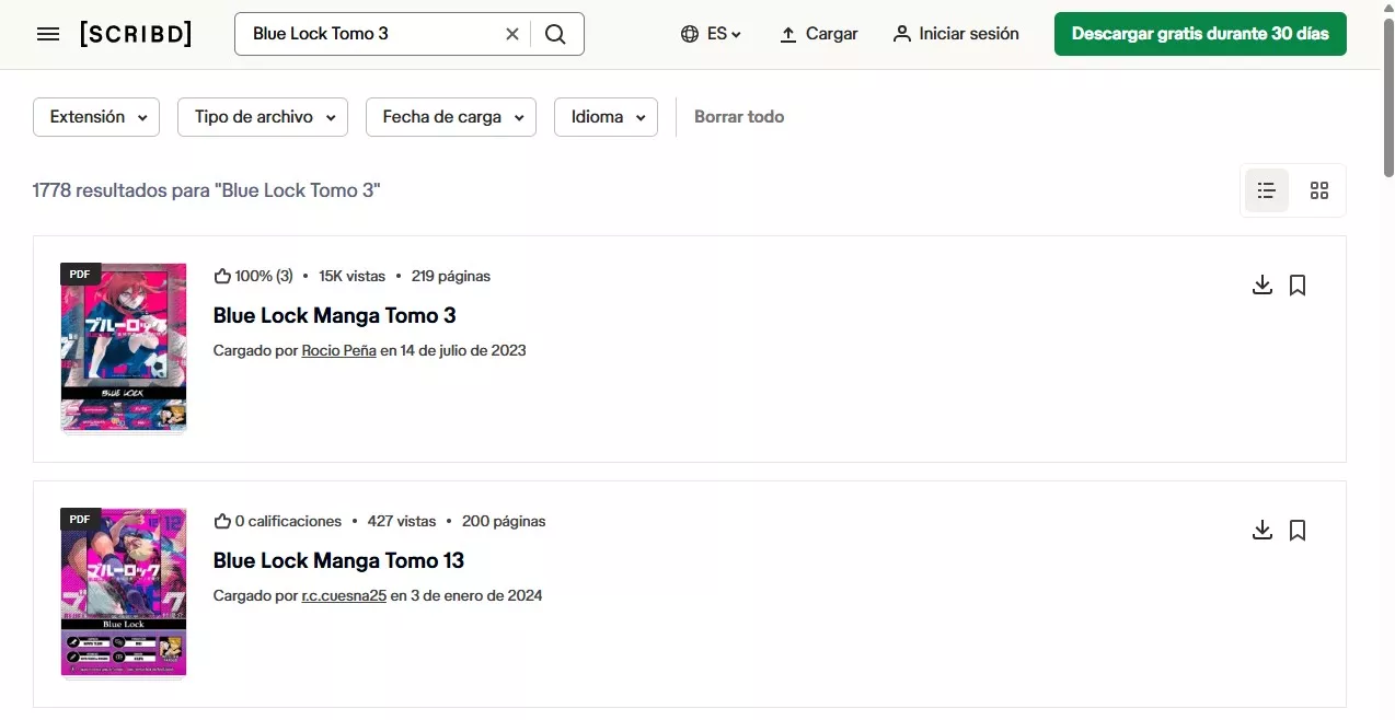 Buscar los PDF de manga en Scribd