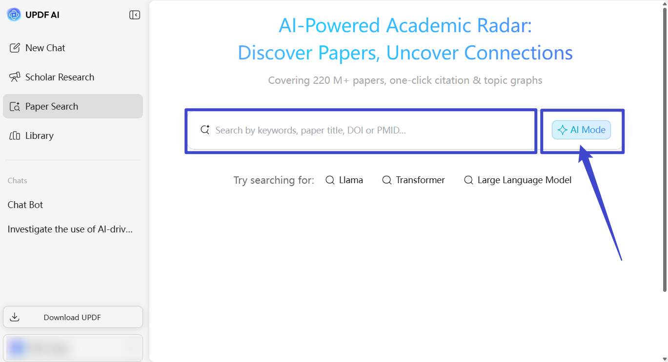 select the keyword mode for paper search