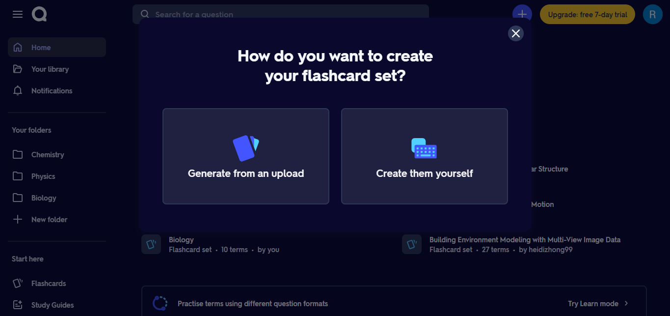  select an option to create flashcards Quizlet