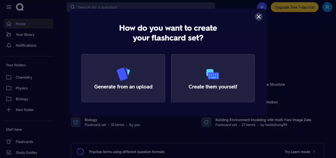 select an option to create flashcards Quizlet
