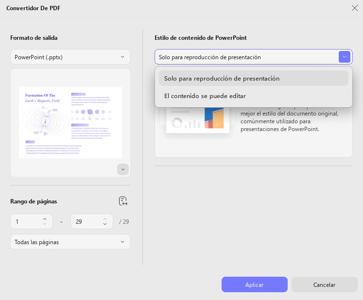 Seleccionar la configuración de conversión para PPT UPDF Windows 2