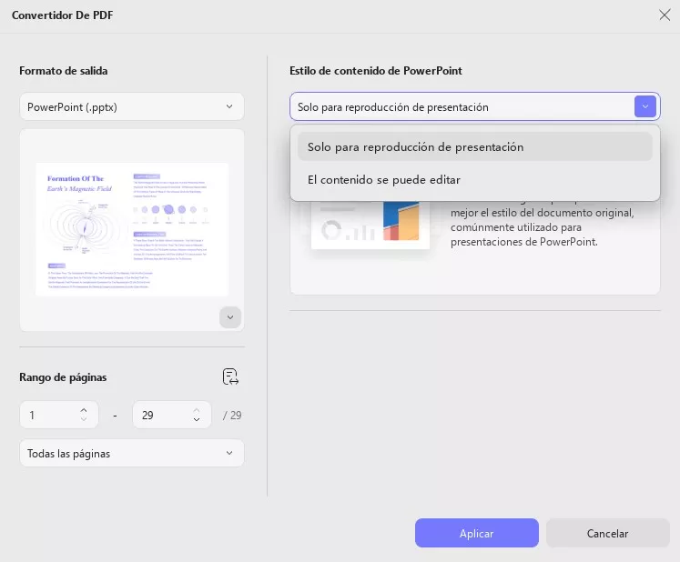 Seleccionar la configuración de conversión para PPT UPDF Windows 2