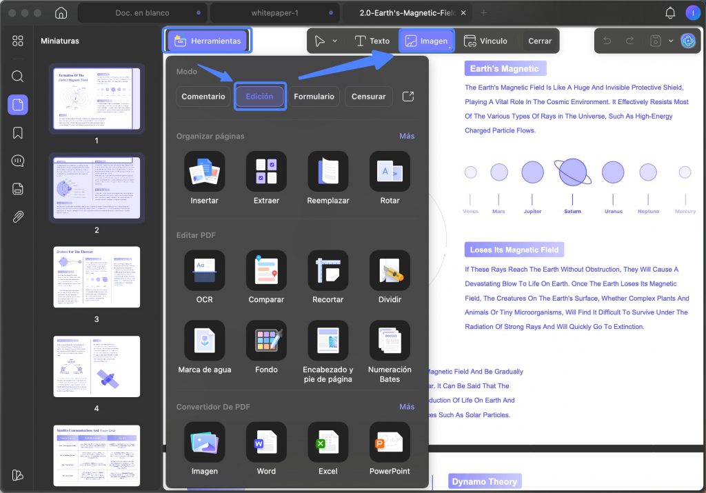 selecciona "Editar" en las herramientas de Mac