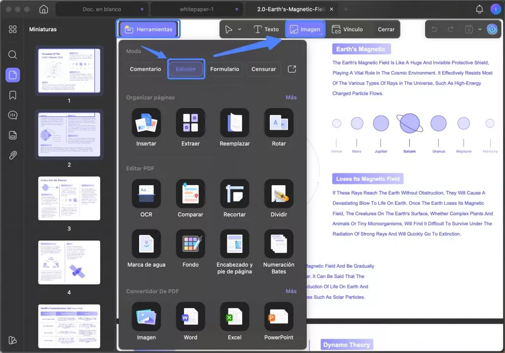 selecciona "Editar" en las herramientas de Mac