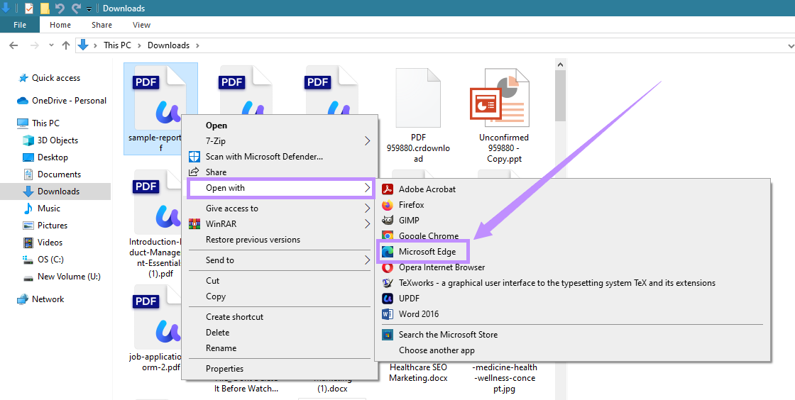 select microsoft edge under open with windows