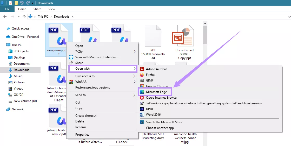 select microsoft edge under open with windows