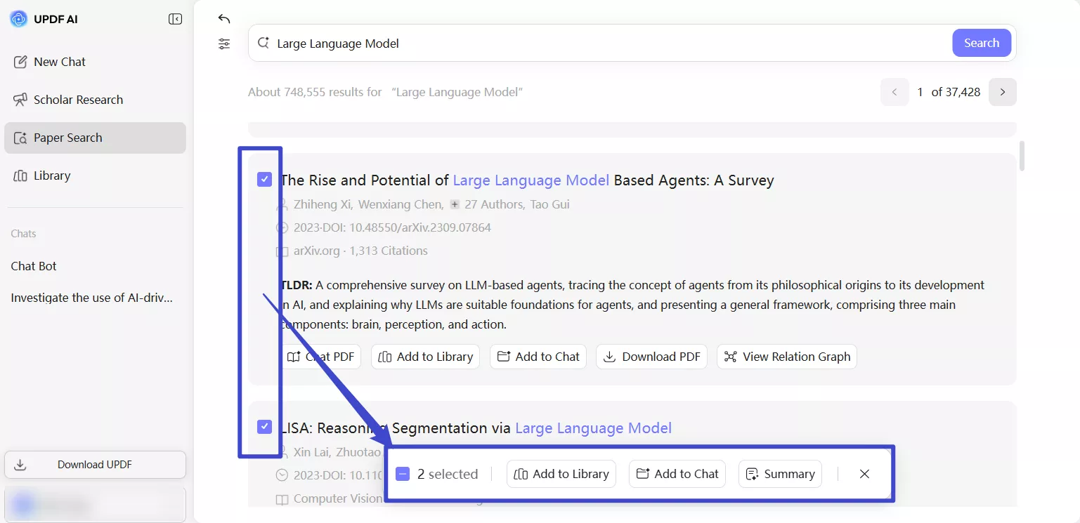 select multiple papers updf ai