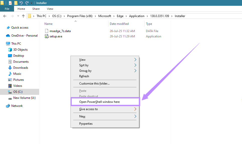 select open powershell window here windows