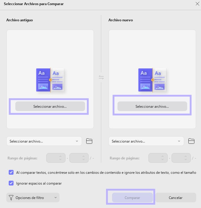 seleccionar archivos para comparar